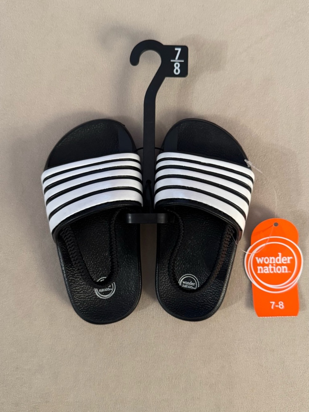wonder nation Black and White Striped Slide Sandals - Toddler 7